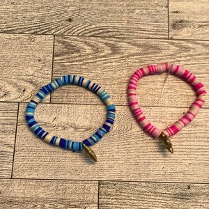 Clay bead bracelets blue and pink